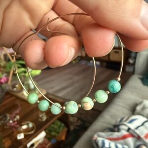 Elegant Green Beaded Hoop Earrings
